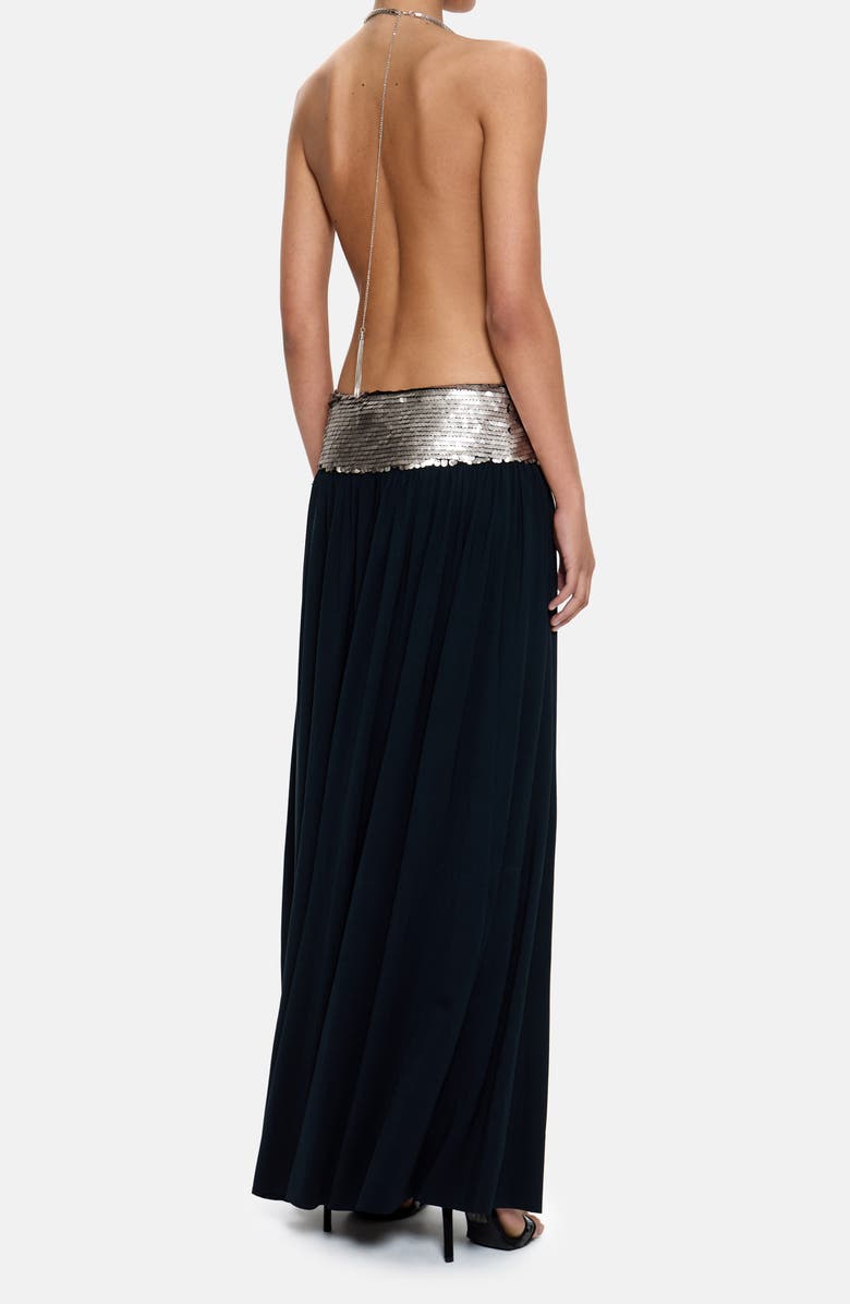 JADED LONDON Sequin Split Front Open Back Maxi Dress, Alternate, color, Black