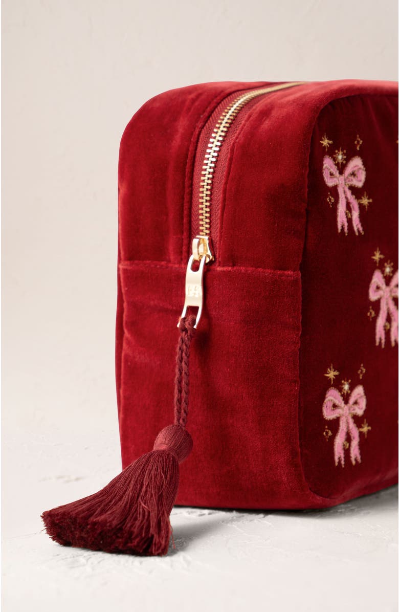 Elizabeth Scarlett Dazzling Bows Velvet Wash Bag, Alternate, color,