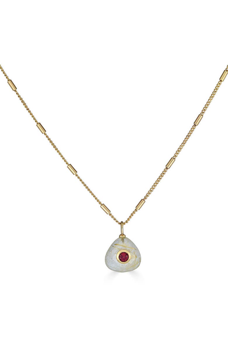 Rutilated Quartz and Garnet Necklace, Alternate, color, Gold
