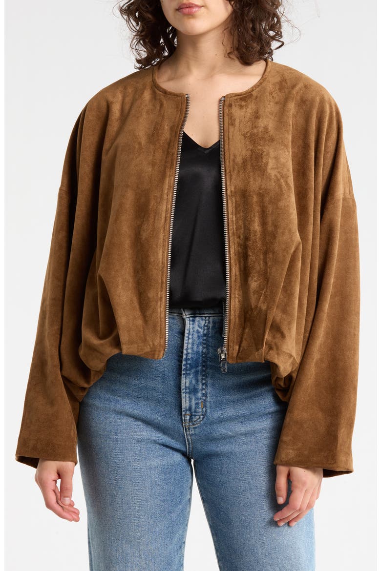 Faux Suede Bubble Hem Jacket, Main, color, FAVORITE DUO