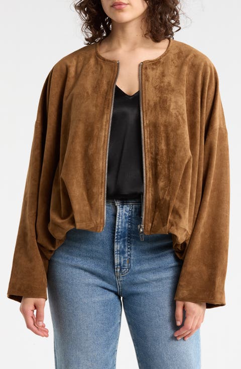 Faux Suede Bubble Hem Jacket