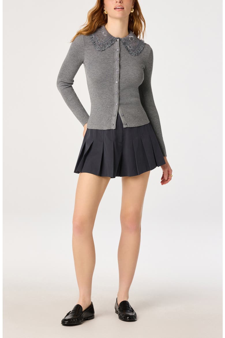 Sonya Lace Collar Rib Cardigan, Alternate, color, GREY