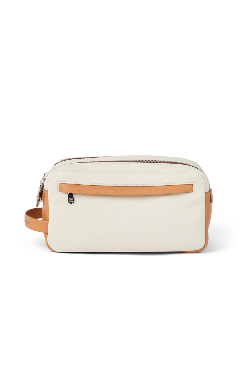 Brunello Cucinelli Vacchetta leather beauty case, Main, color, Off-White