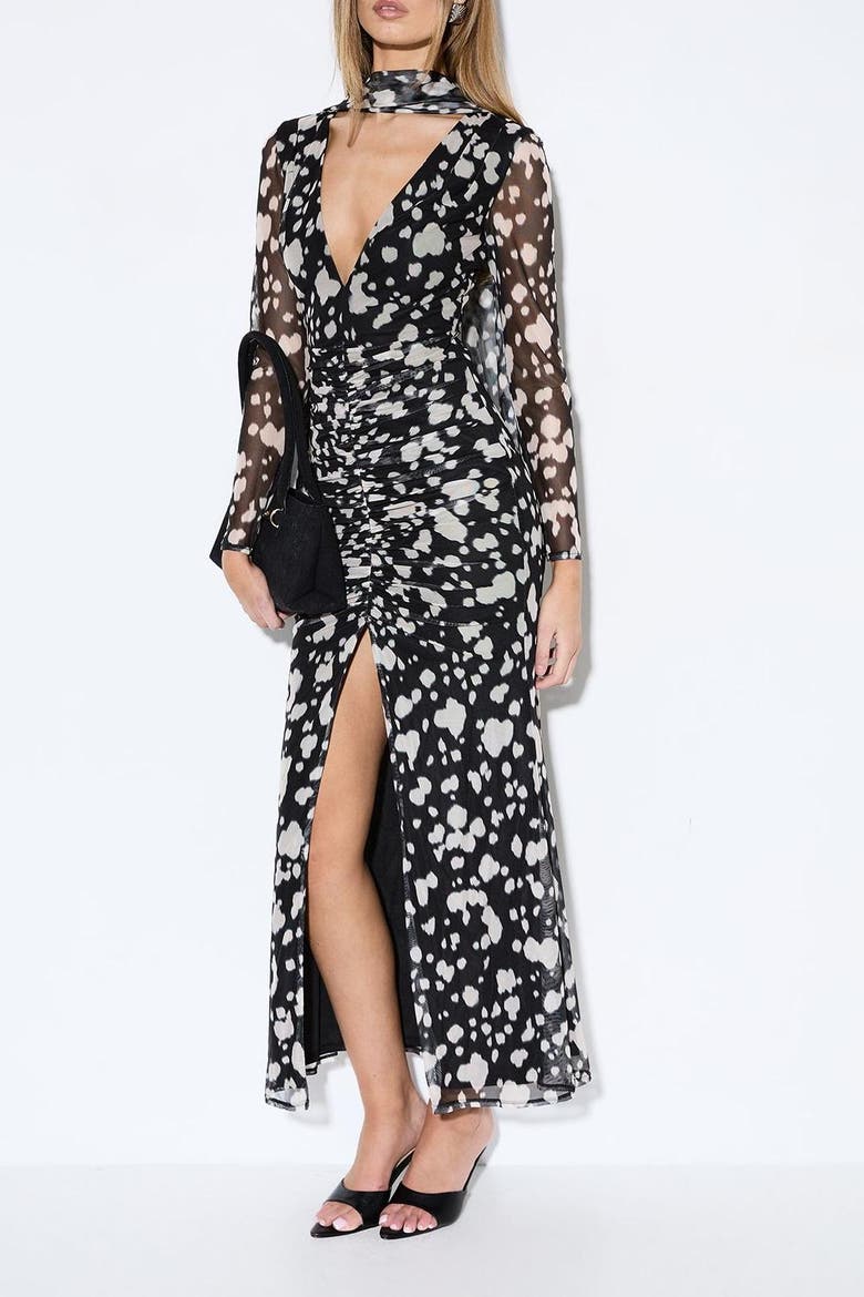 Spot Print Mesh Scarf Dress, Alternate, color, Black