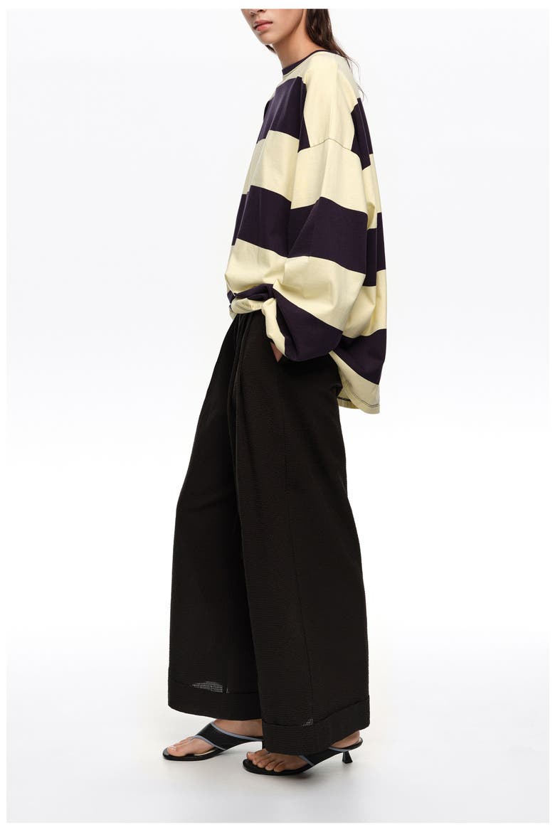 Textured Bell-Bottom Trousers, Alternate, color, BLACK