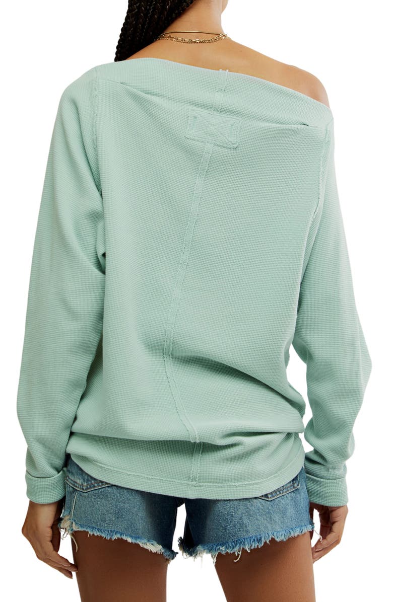 Free People Sammie Oversize Off the Shoulder Thermal Top, Alternate, color, Harbor Grey