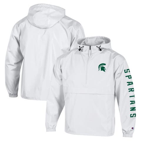 Men's Champion  White Michigan State Spartans Cloud Packable Half-Zip Hooded Jacket