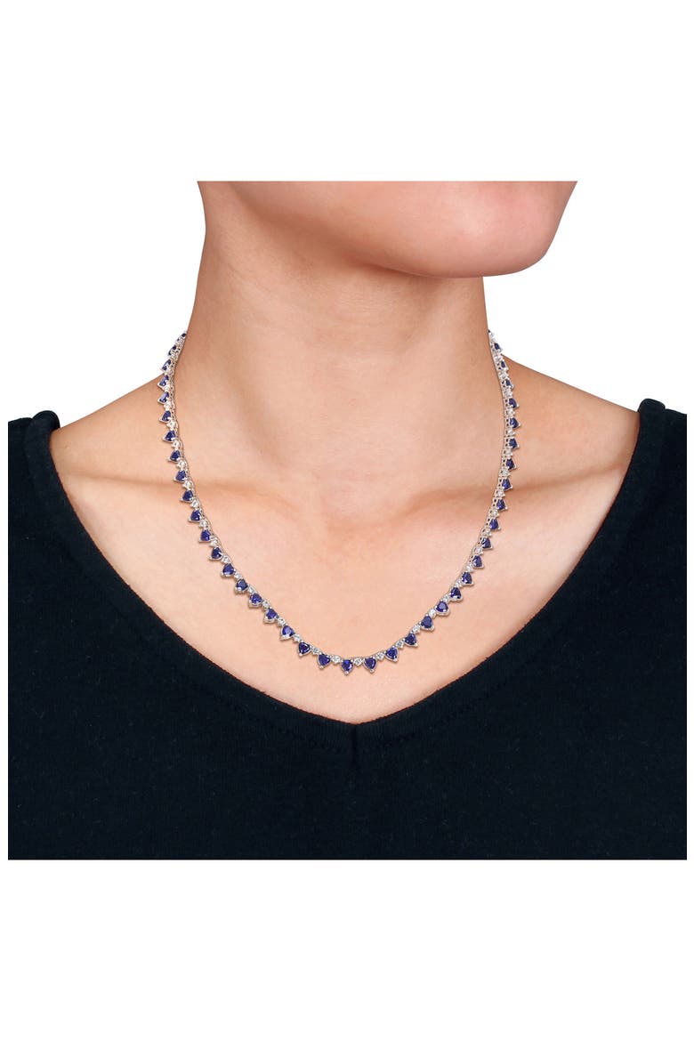 Sterling Silver Heart Lab Created Sapphire Necklace, Alternate, color, BLUE