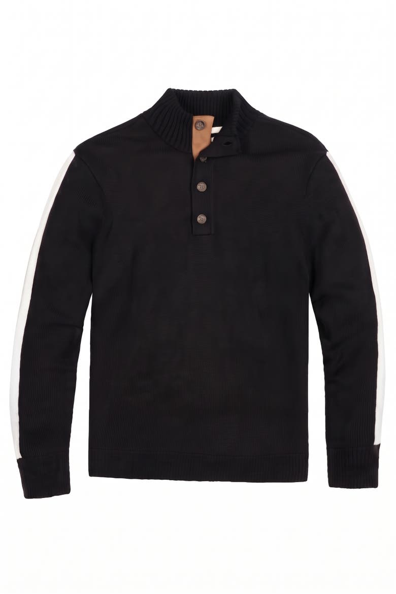 Men's Organic Cotton Mock Neck Button Placket Sweater, Alternate, color, Black and White