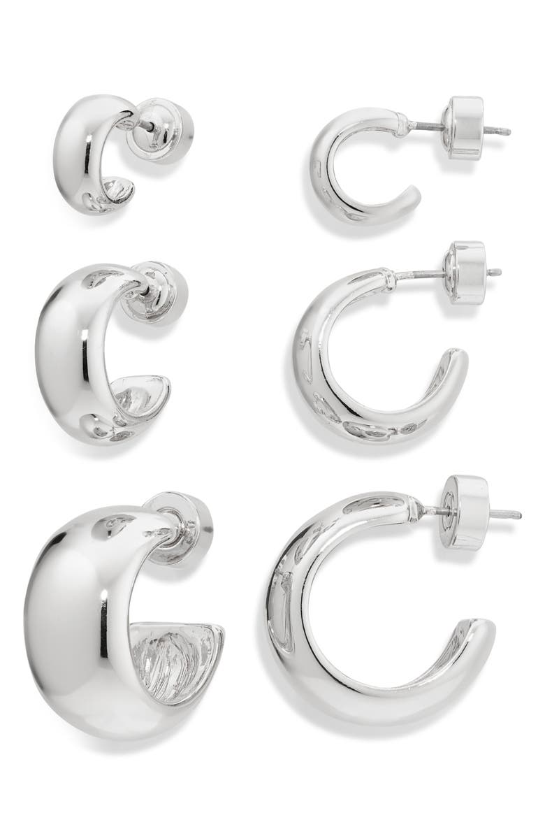 Nordstrom Set of 3 Polished Dome Hoop Earrings, Main, color, Silver