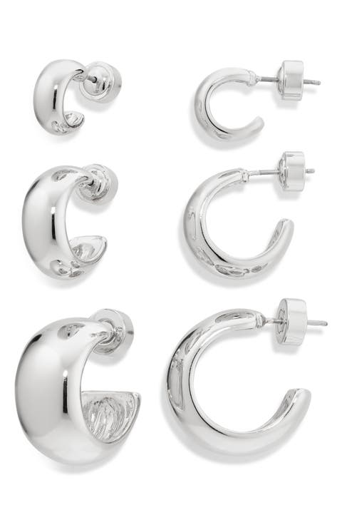 Set of 3 Polished Dome Hoop Earrings