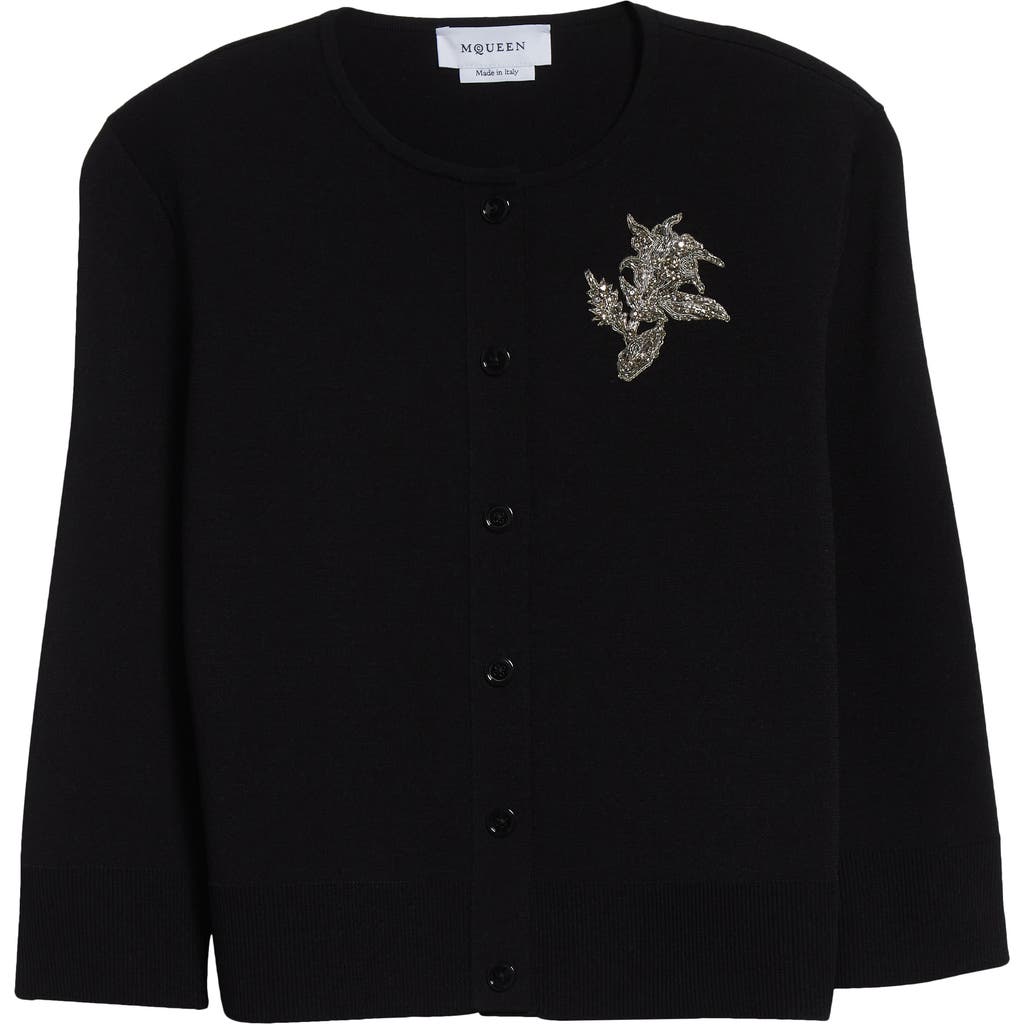 Alexander Mcqueen Floral Crystal Knit Cardigan In Black/crystal