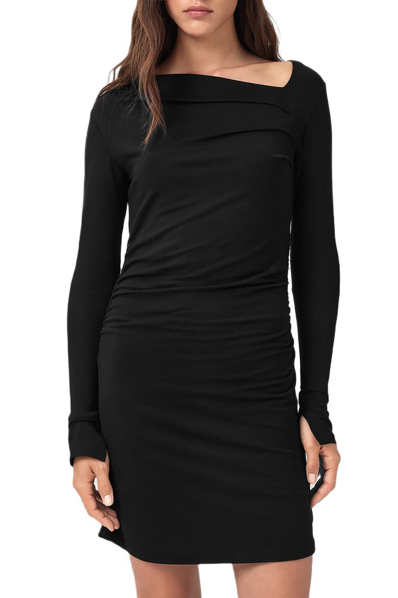 Seyma Asymmetric Square Neck Long Sleeve Knit Minidress, Alternate, color, BLACK