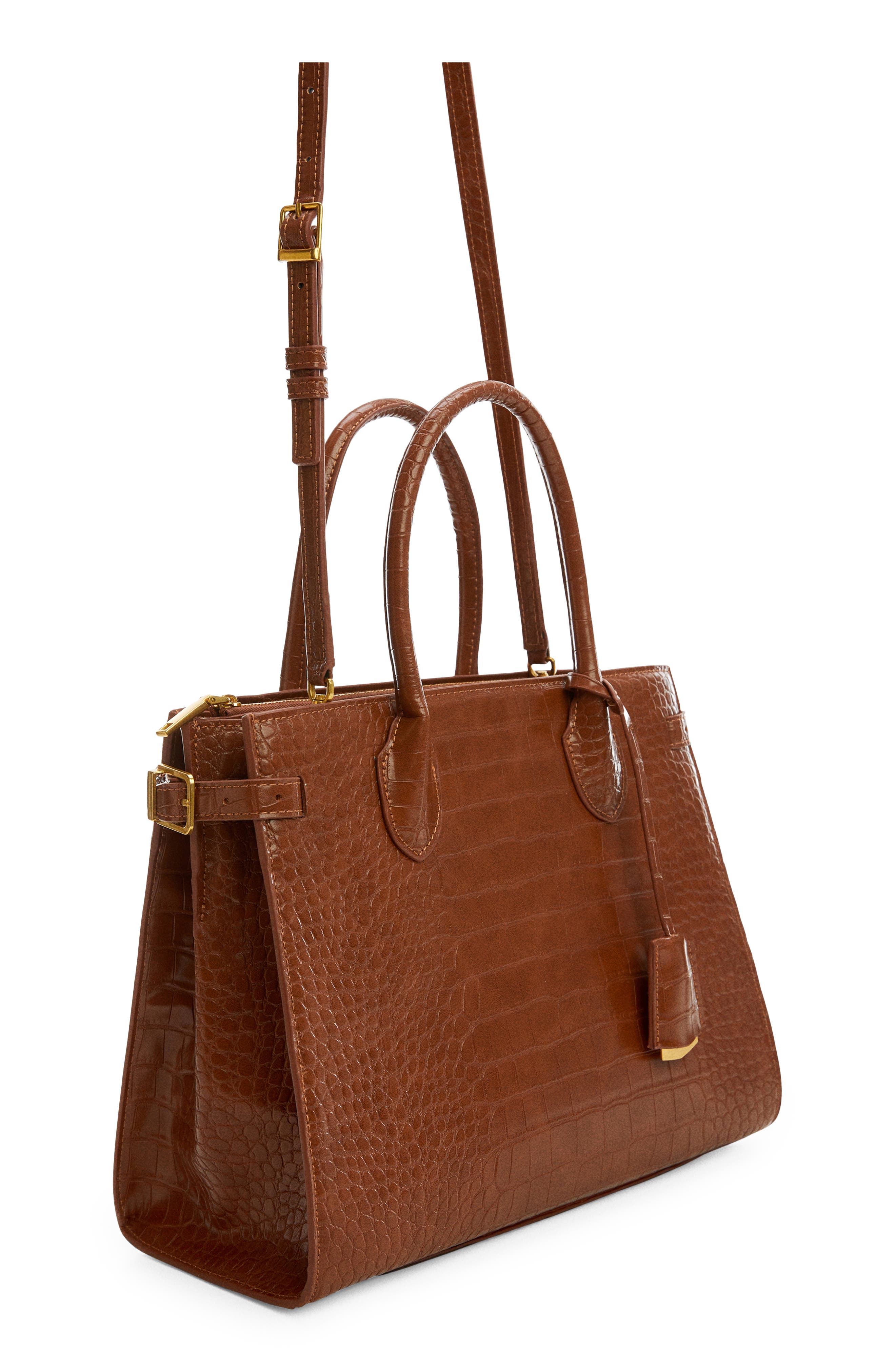 MANGO Croc Embossed Faux Leather Tote Bag, Alternate, color, 