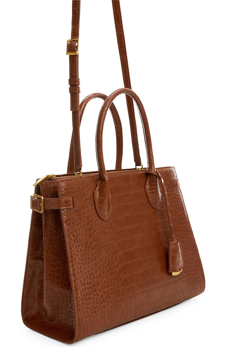MANGO Croc Embossed Faux Leather Tote Bag, Alternate, color,