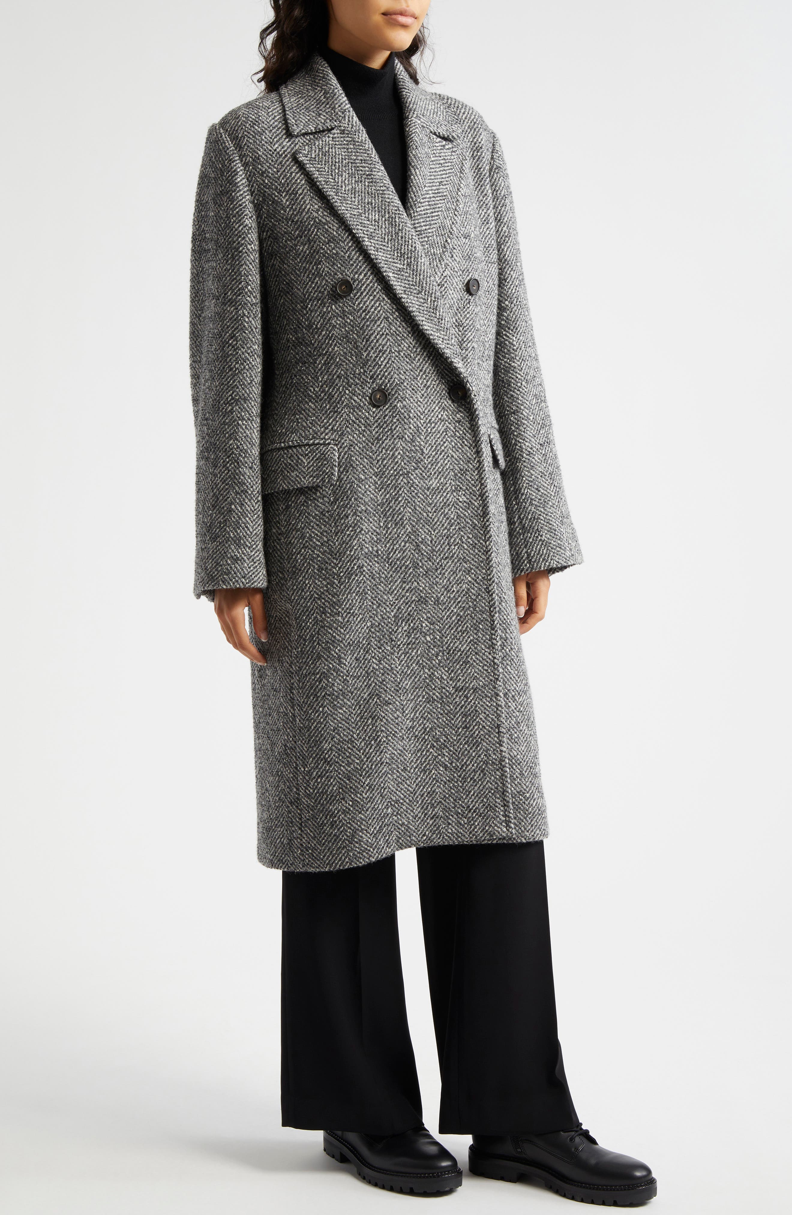 Vince Herringbone Tweed Double Breasted Coat (Women) | Nordstromrack