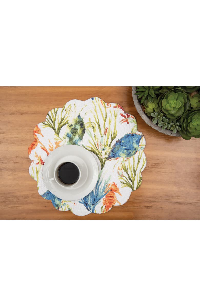 C&F Home Marino Round Quilted Reversible Colorful Coastal Placemats Set of 6, 17", Alternate, color, Blue