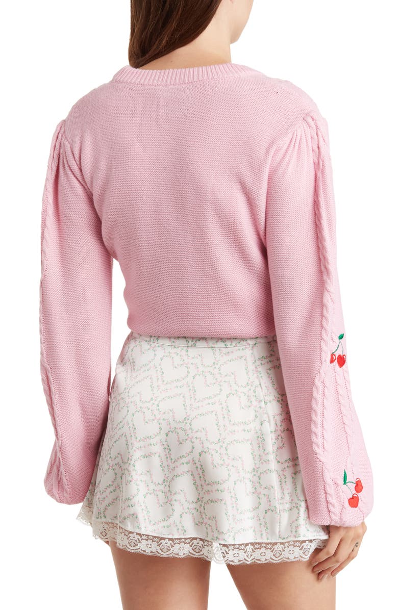 ASOS DESIGN Cherry Cable Knit Cardigan, Alternate, color,
