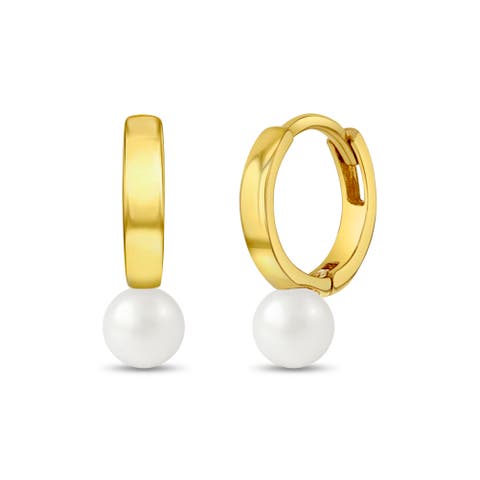 14k Gold Tiny Pearl Hoops