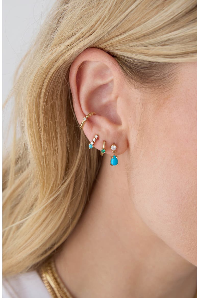 Diamond & Turquoise Drop Earrings, Alternate, color, 14K YELLOW GOLD