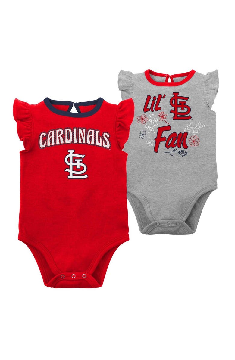 Outerstuff Girls Newborn & Infant Red/Heather Gray St. Louis Cardinals Little Fan Two-Pack Bodysuit Set, Main, color, Red