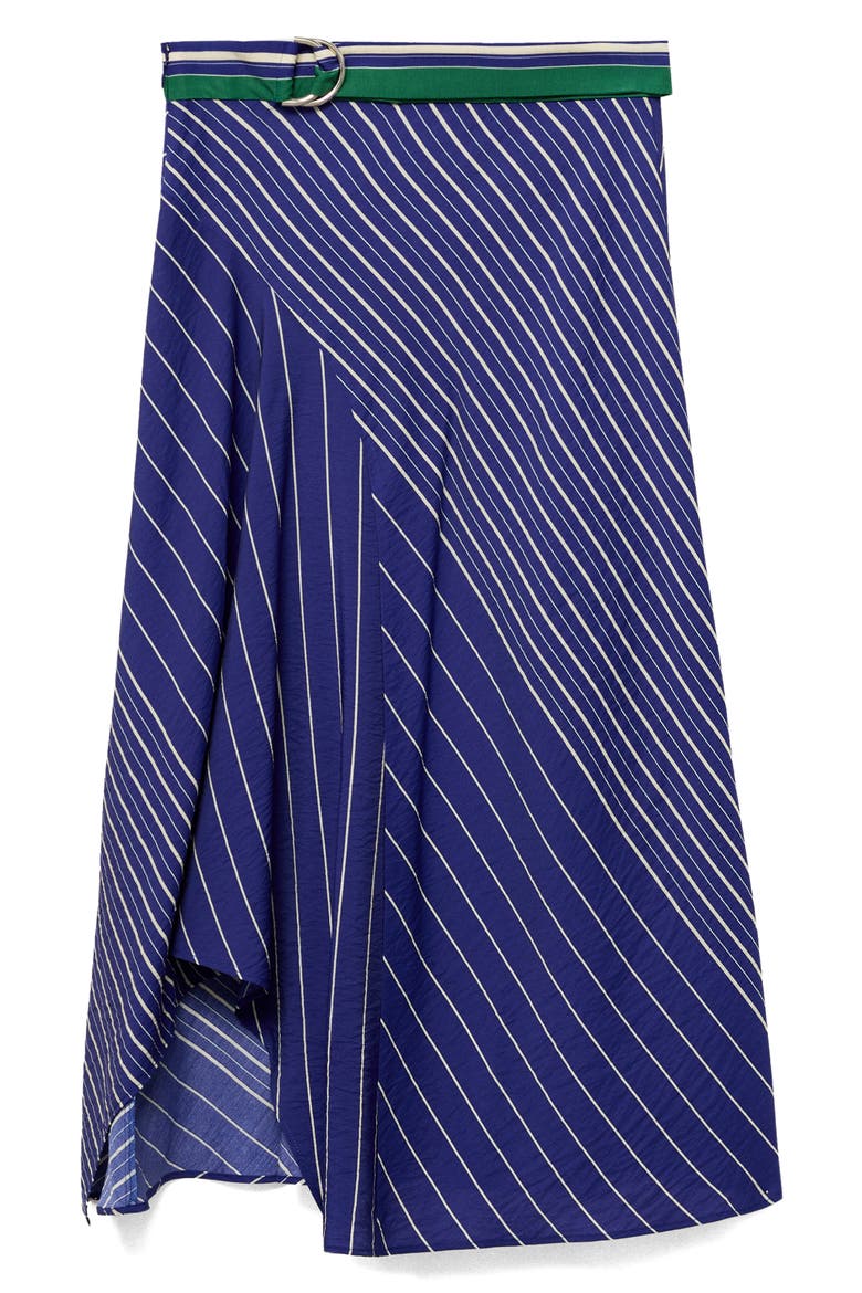 Stripe Belted Asymmetric Midi Skirt, Alternate, color, BLUE