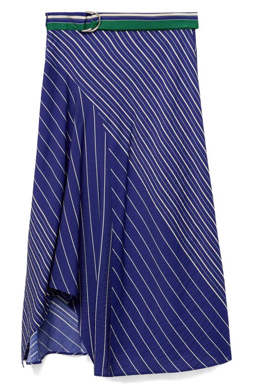 Mango Stripe Belted Asymmetric Midi Skirt
