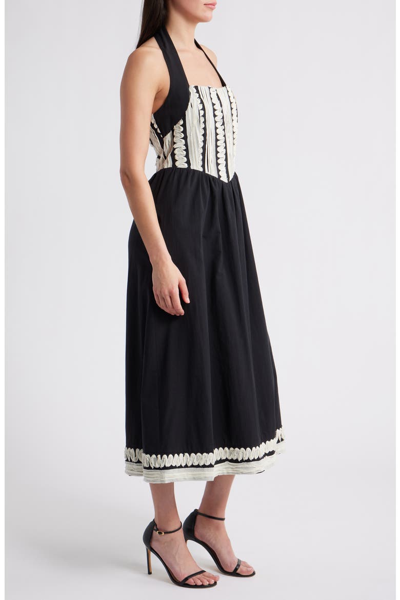 Fernanda Halter Cotton Midi Dress, Alternate, color, BLACK/ CREAM