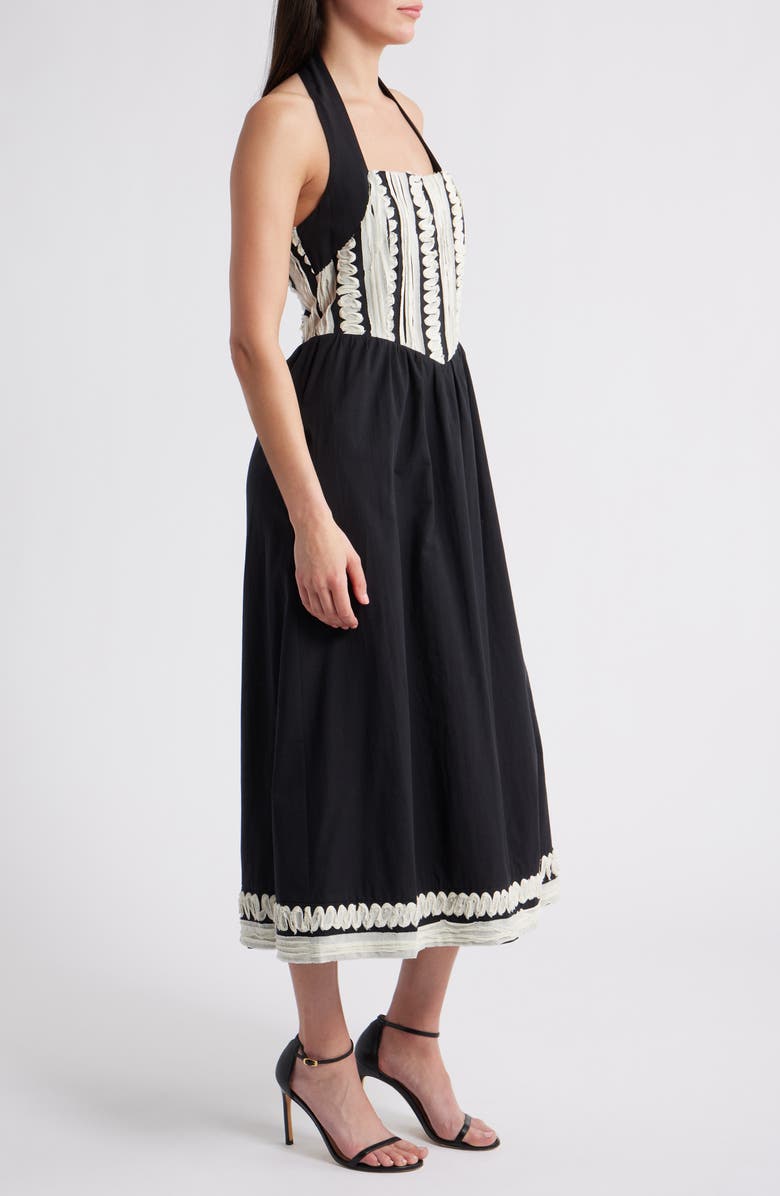 Adelyn Rae Fernanda Halter Cotton Midi Dress, Alternate, color, Black/ Cream