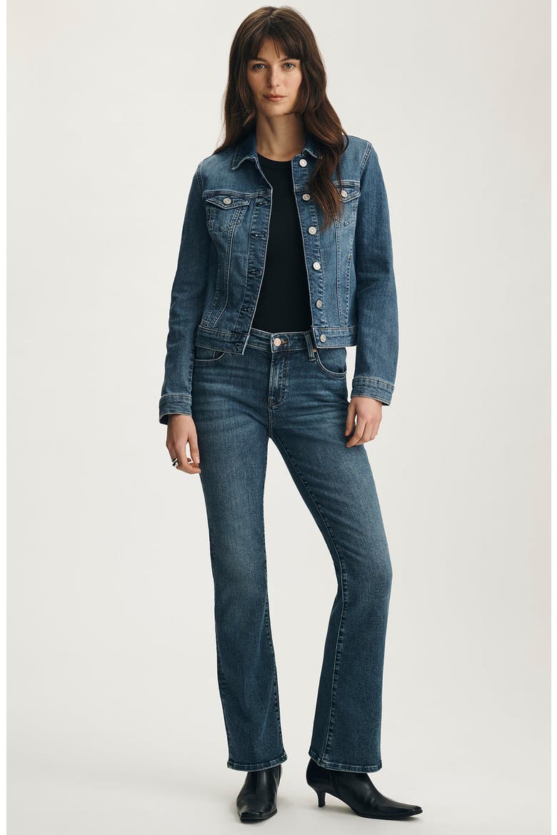 Samantha Crop Denim Trucker Jacket, Alternate, color, DARK BRUSHED FLEX BLUE