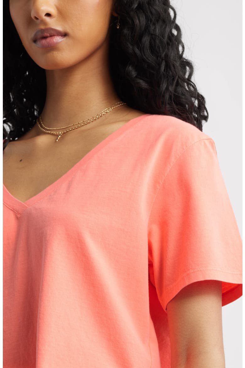 Washed V-Neck Crop T-Shirt, Alternate, color, CORAL NEON