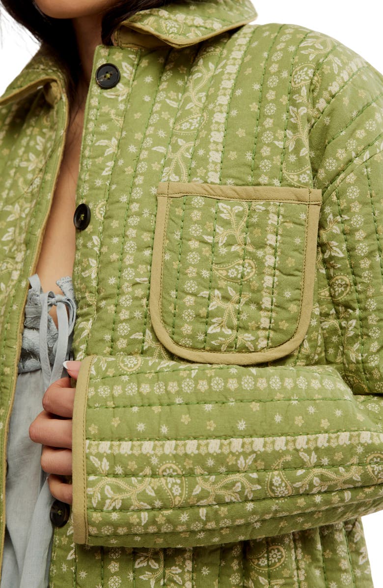 Free People Alexie Print Boxy Quilted Jacket, Alternate, color, Olive
