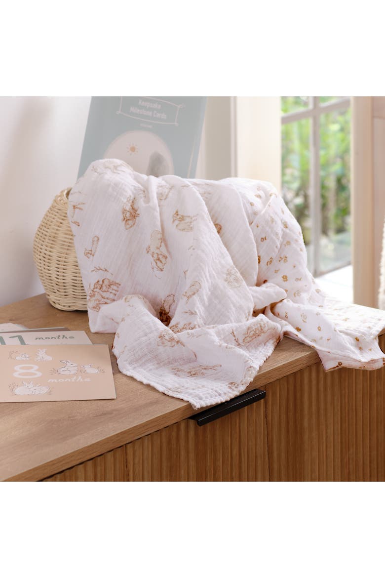 Signature 2-Pack Organic Muslin Lamb/Floral Swaddle Blankets, Alternate, color, White