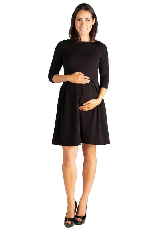 24seven Comfort Apparel Perfect Fit And Flare Maternity Pocket Dress In Black