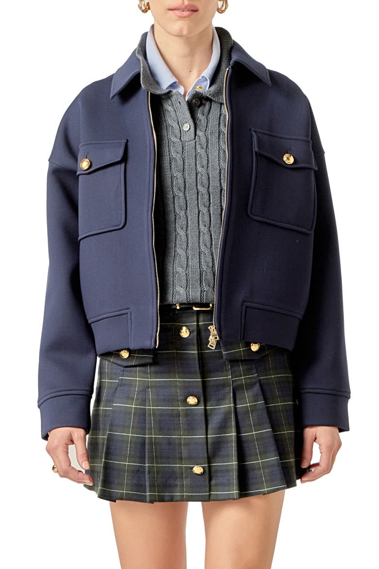Twill Bomber Jacket, Main, color, NAVY