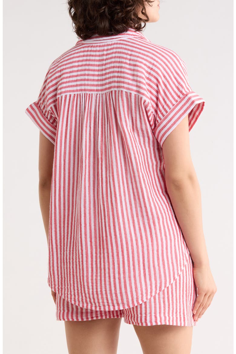 Duo Gauze Button-Up Shirt, Alternate, color, RED RADISH BRIANNE STRIPE