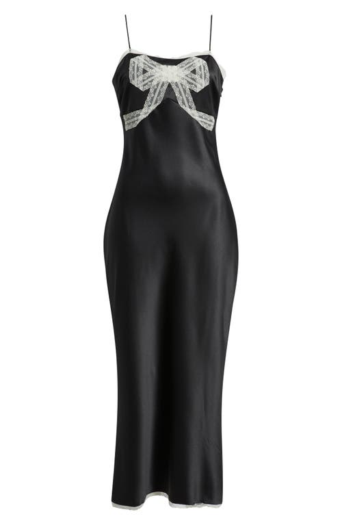 Loveshackfancy Isolie Lace Satin Maxi Dress In Black