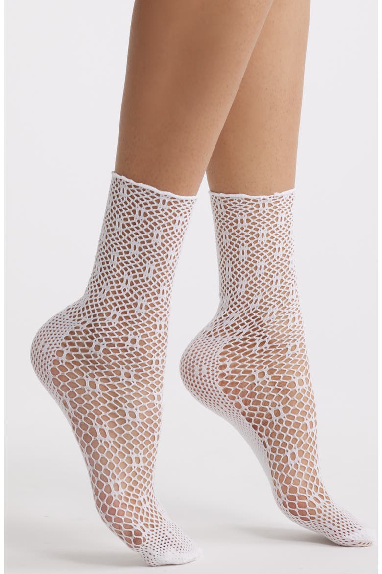 Lauren Sheer Open Stitch Crew Socks, Main, color, IVORY