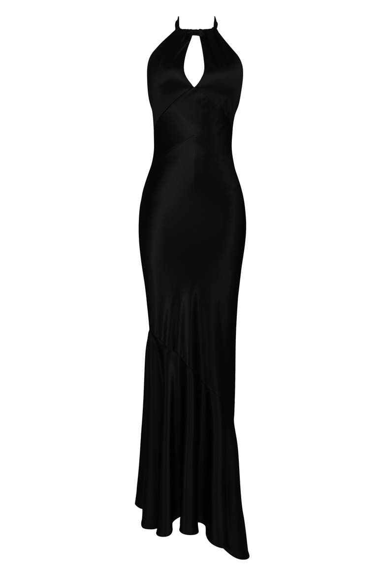 Oliviana Satin Mermaid Gown, Alternate, color, BLACK