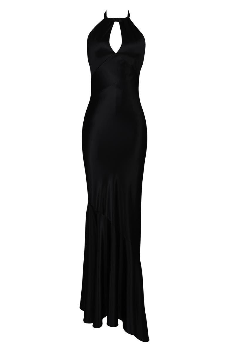 HOUSE OF CB Oliviana Satin Mermaid Gown, Alternate, color, Black