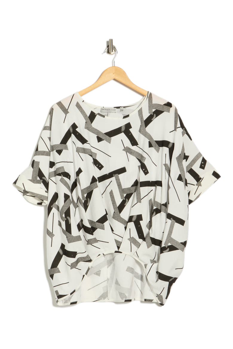 Geometric Print V-Neck Top, Alternate, color, WHITE