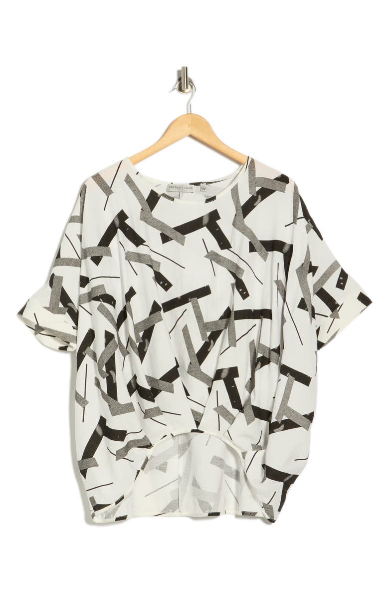 PATRIZIA LUCA Geometric Print V-Neck Top, Main, color, White