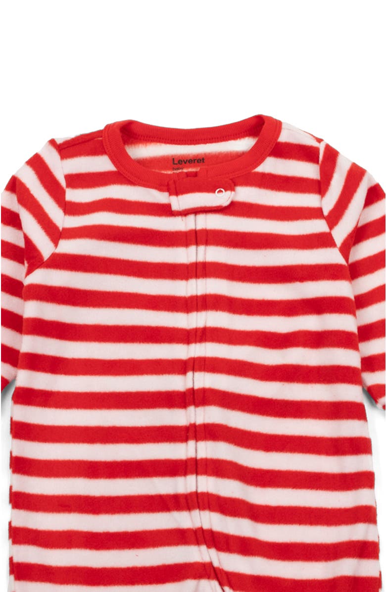 Leveret Kids Fleece Footed Printed Holiday Pajamas, Alternate, color, Striped Red & White