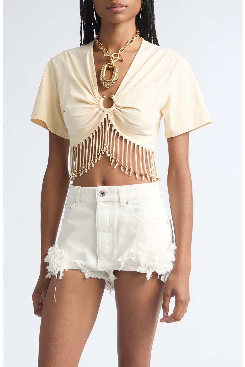 Pierced Fringe Crop Cotton T-Shirt, Main, color, CREME ANGLAISE