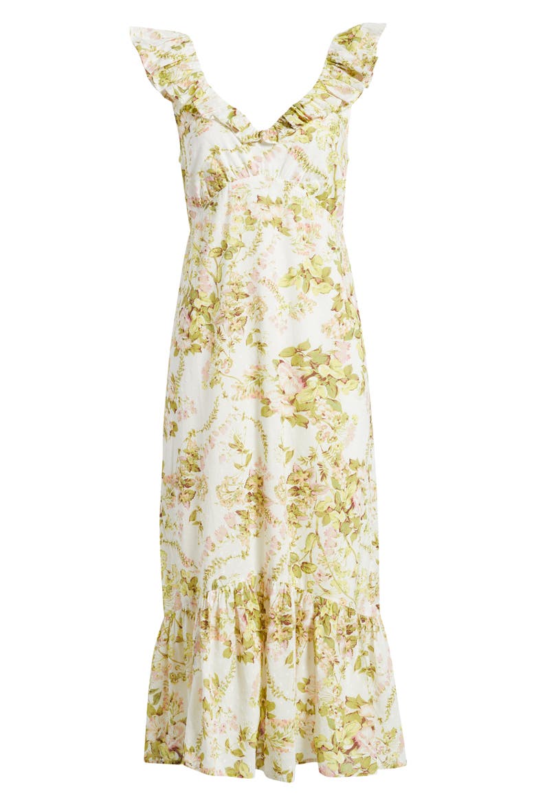 Ruffle Sleeve Tiered Midi Dress, Alternate, color, IVORY- AMANDA FLORAL