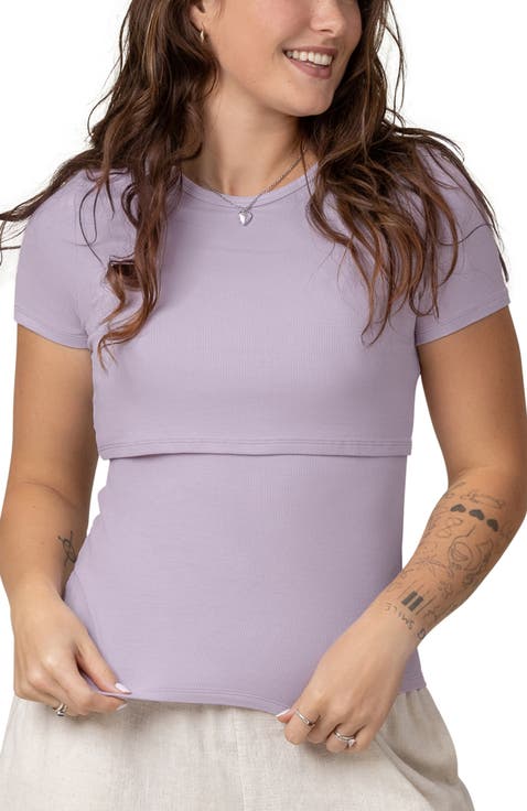 Ribbed Crew Neck Nursing T-shirt