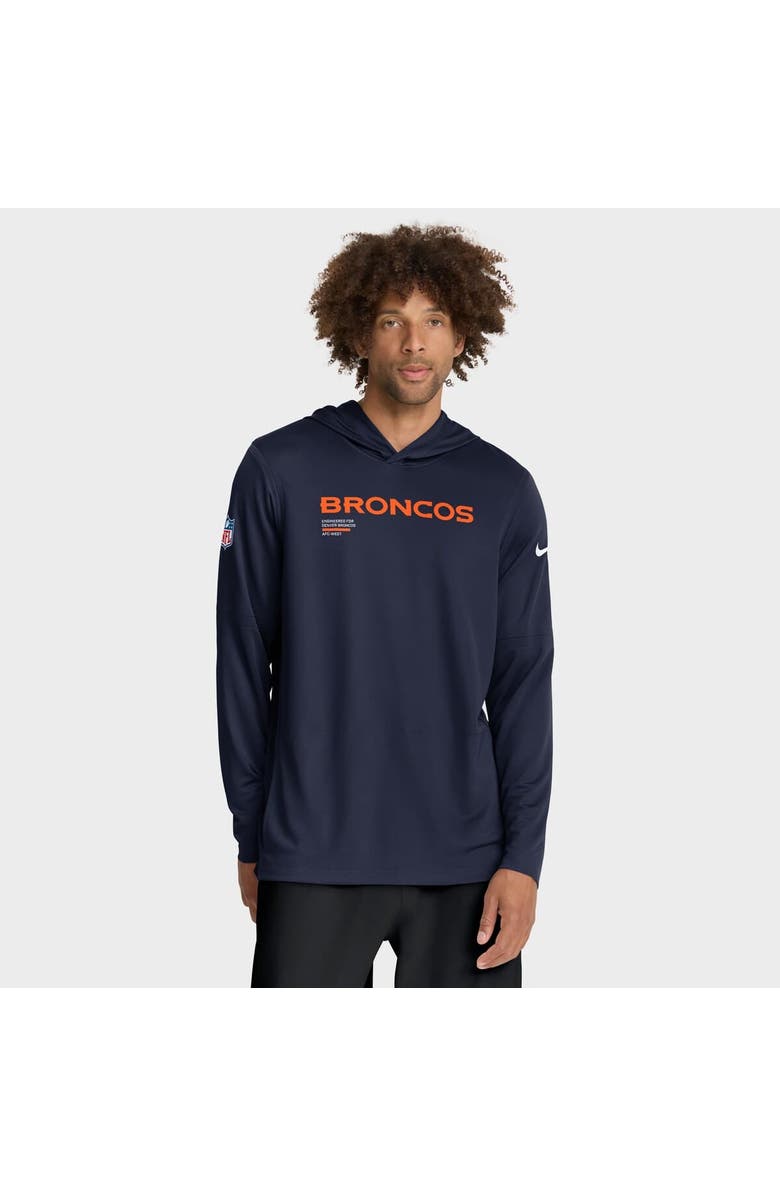 Nike Men's Nike Navy Denver Broncos Sideline Pure Fury Performance Long Sleeve Hoodie T-Shirt, Alternate, color, Navy