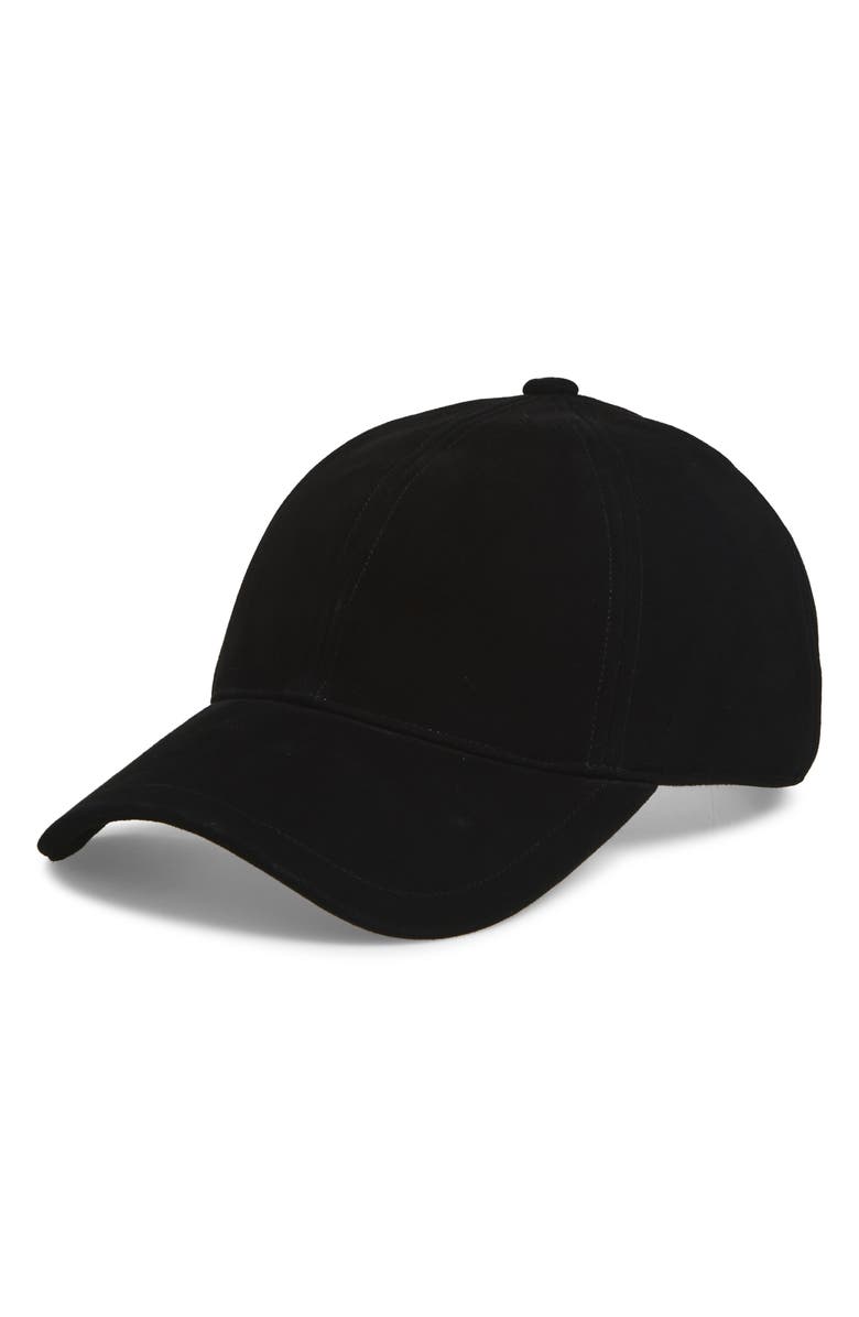 rag & bone Harlow Suede Baseball Cap, Main, color, Black Suede