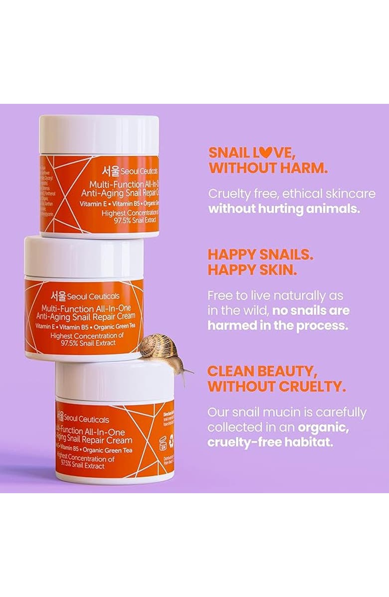 Seoul Ceuticals Korean Skincare Multi-Funcion All-In-One Anti Aging Snail Repair Cream, Alternate, color, White