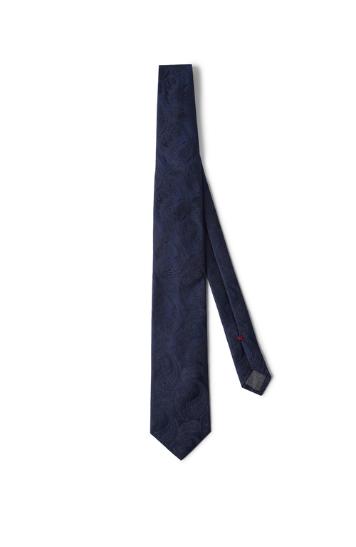 Brunello Cucinelli Silk Tie With Pattern In Blue